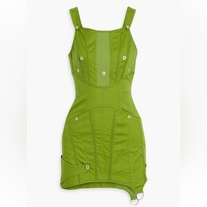 ACNE STUDIOS Knit-Paneled Cotton-Blend Mini Dress Green Size 34
